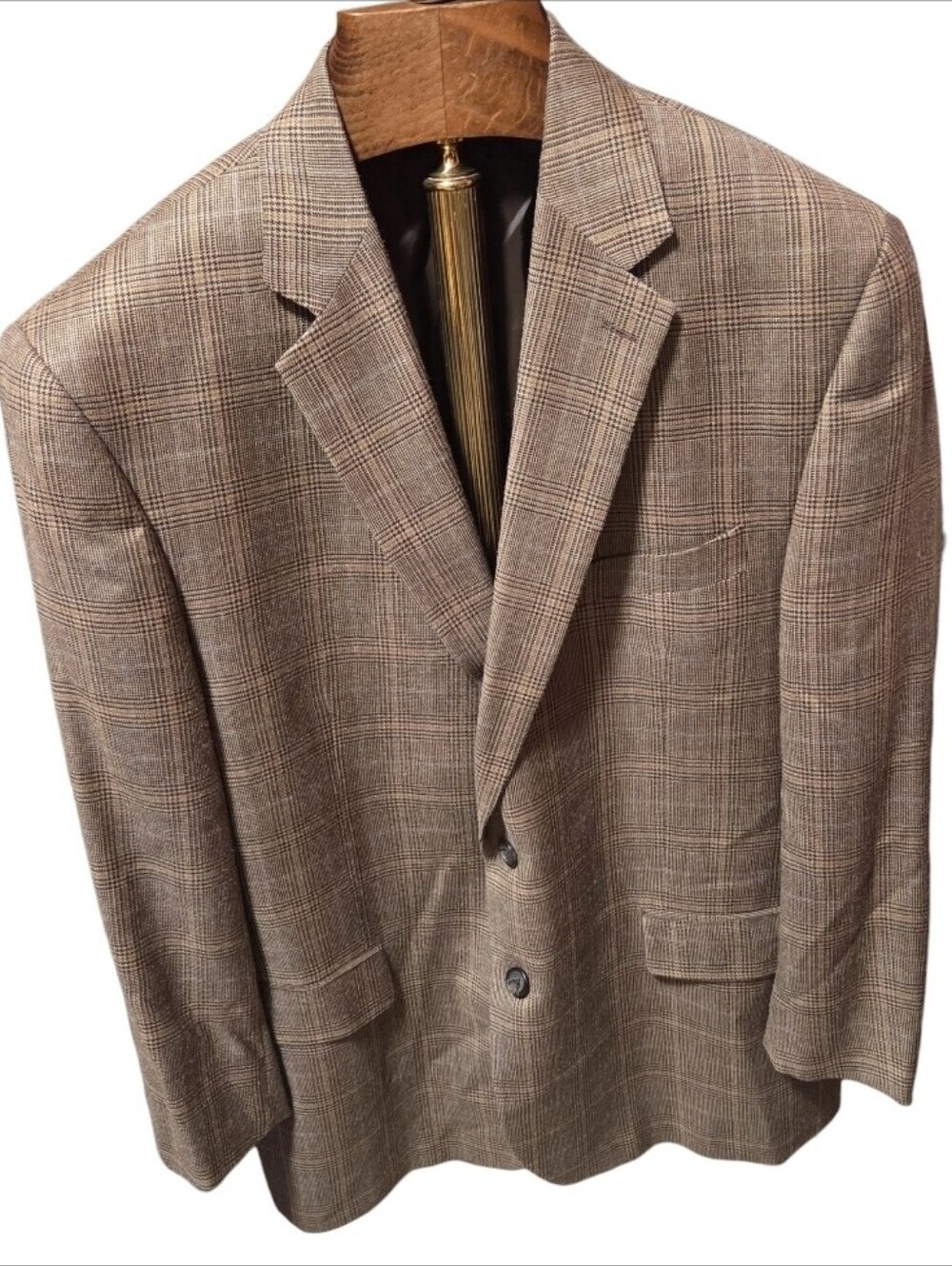 Vintage Ralph Lauren Glen Plaid Brown Silk Blend Blazer Elbow Patches Size 46R
